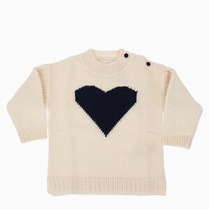 Burberry Kids Cream Sweater with Navy Blue Heart Design
